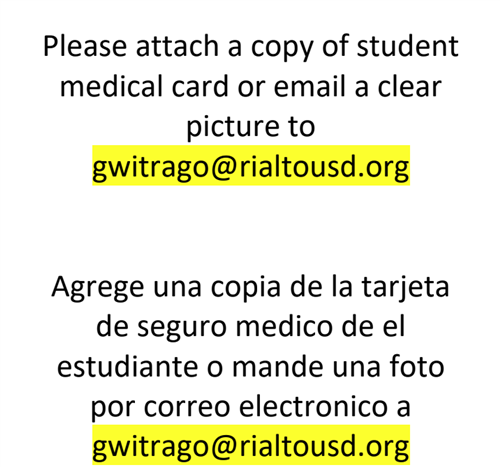 Copy of insurance to mailed to email address shown